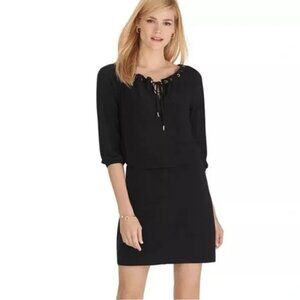 2/$30 White House Black Market 3/4 Sleeve Grommet Neck Blouson Dress #A0128
